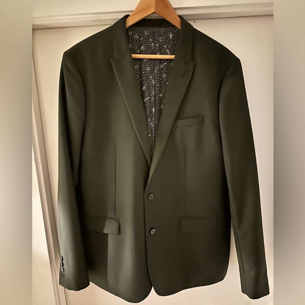 The Kooples Men’s Olive Green Wool-Mohair Slim Suit (EU 52 / US 42)